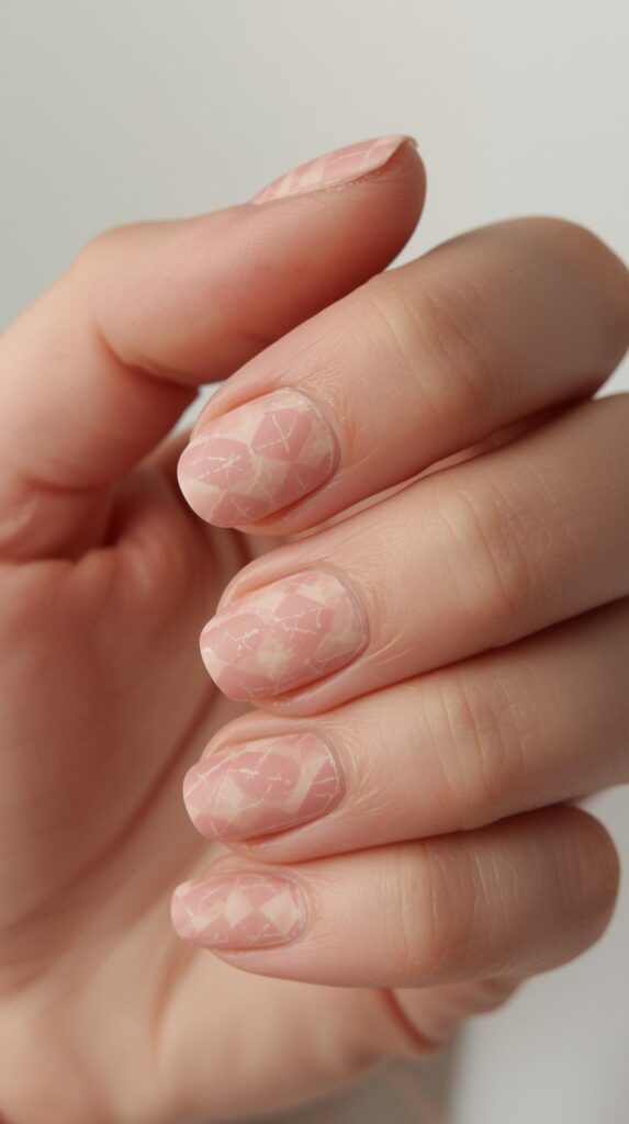 6. Dusty Rose and Beige Argyle Nails