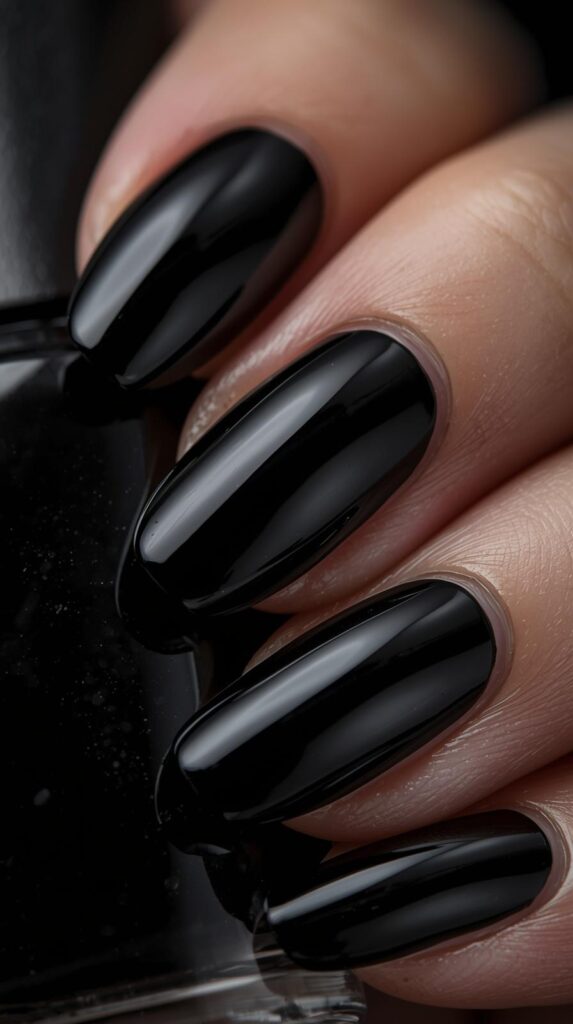 6. Glossy Black Nails