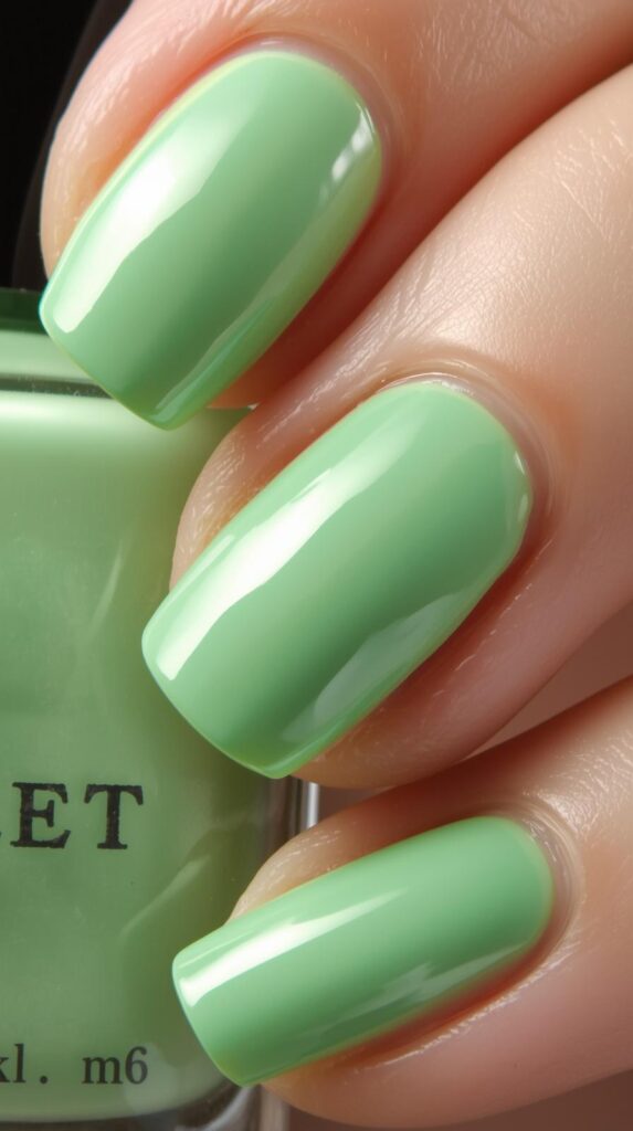 6. Glossy Pastel Green Nails