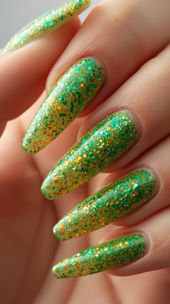 6. Green Yellow Nails Glitter