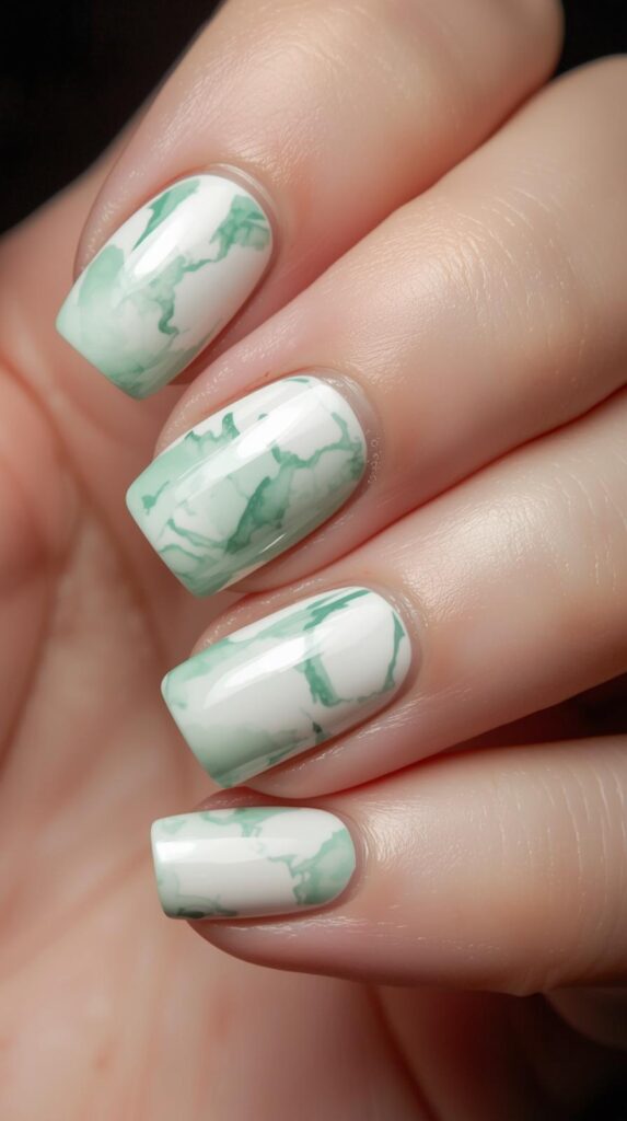 6. Marble Mint Green Nails
