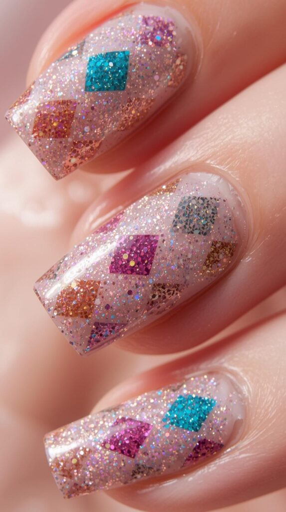 7. Glitter Argyle Nails