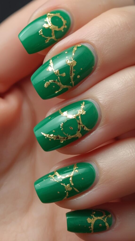 7. Green Gel Nails Gold Foil