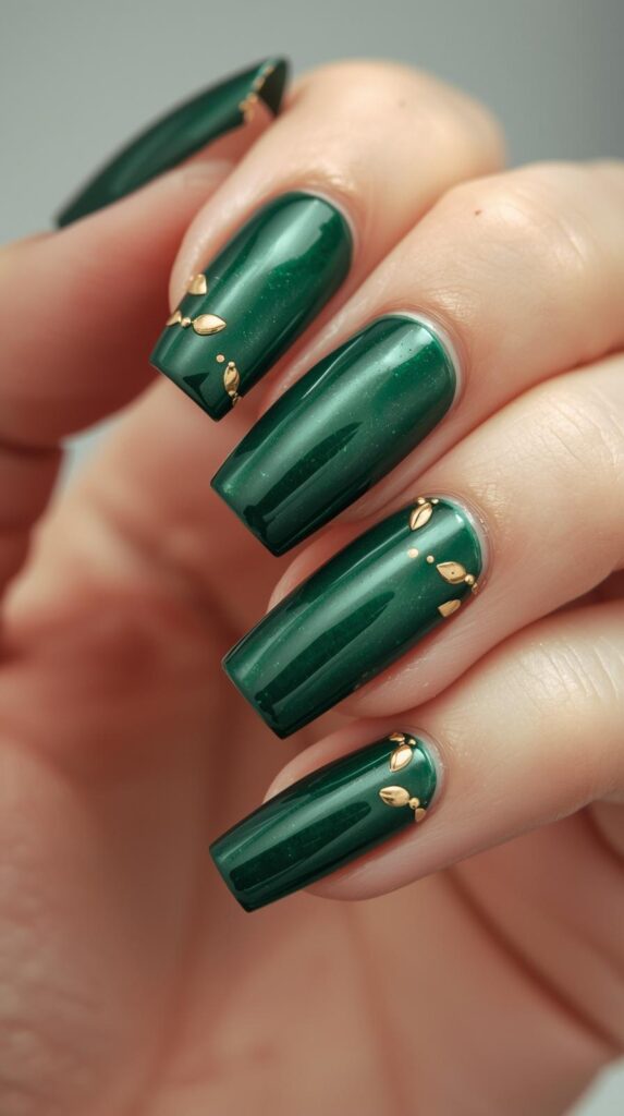 7. Green Nails Gold Accents