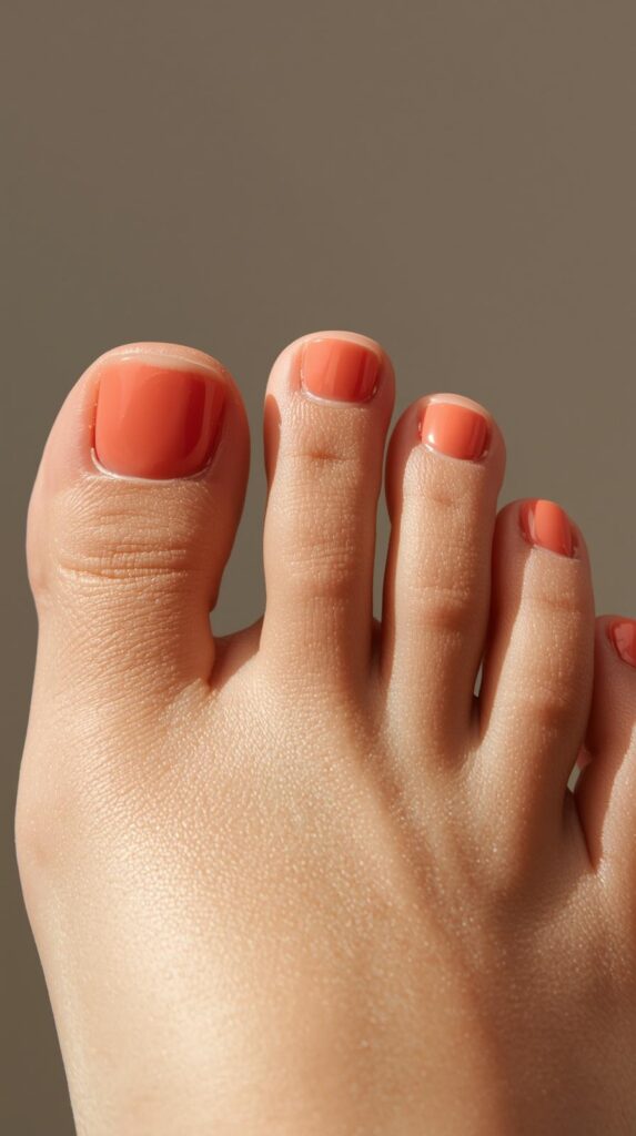 7. Matte Peach Coral Toenails