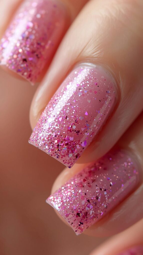 7. Nude Nails with Glitter Tips