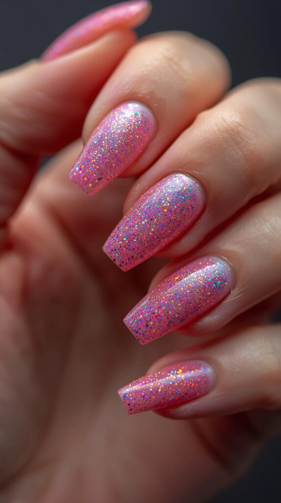 7. Neon Glitter Nails