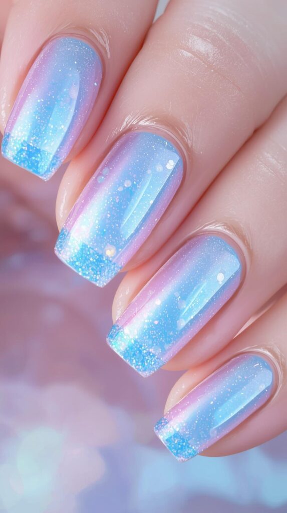 7. Pastel Blue Aura Nails Glitter