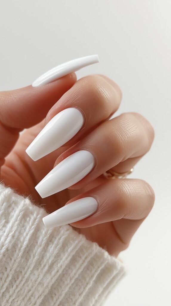 7. White Minimal Baddie Nails