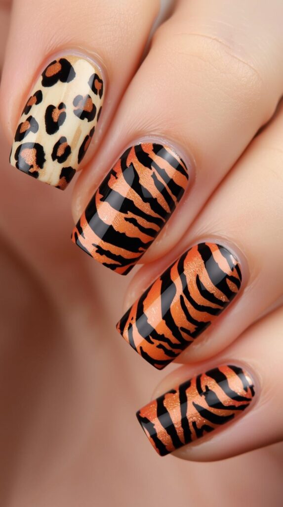 8. Animal Print Short Nails