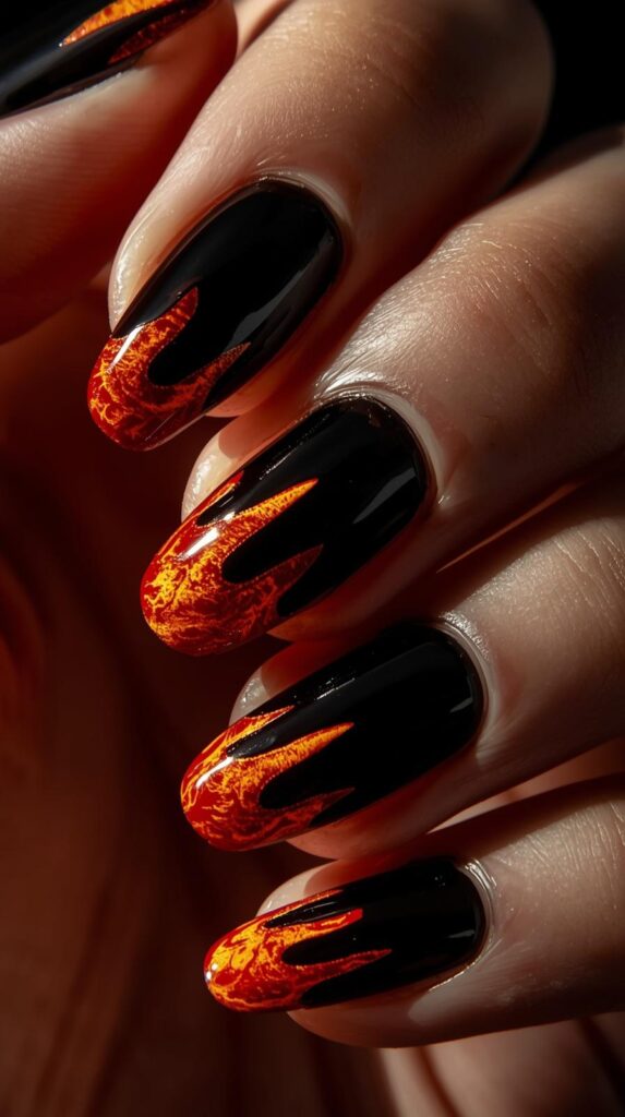8. Black Flame Nails
