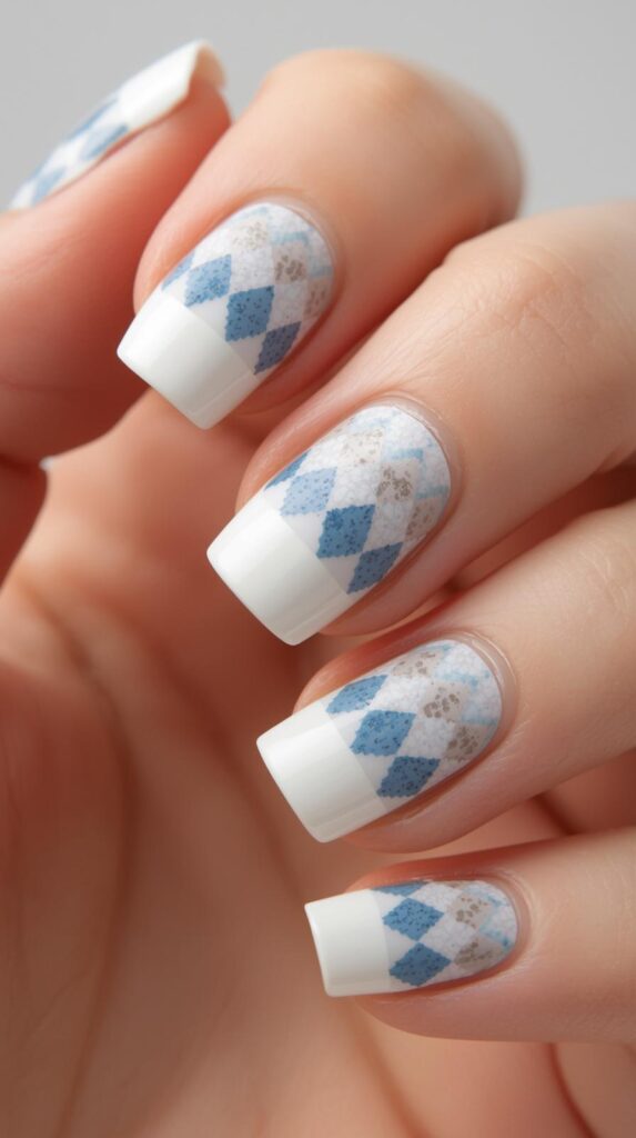 8. French Tip Argyle Nails