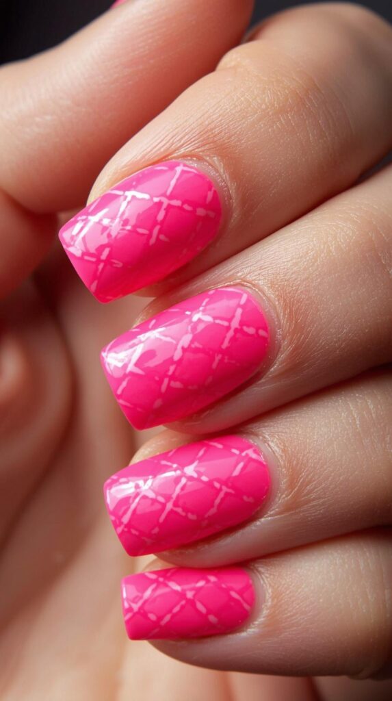 8. Neon Pink Argyle Nails for Short Nails