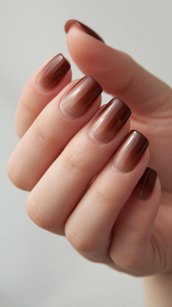 8. Short Brown Ombre Nails