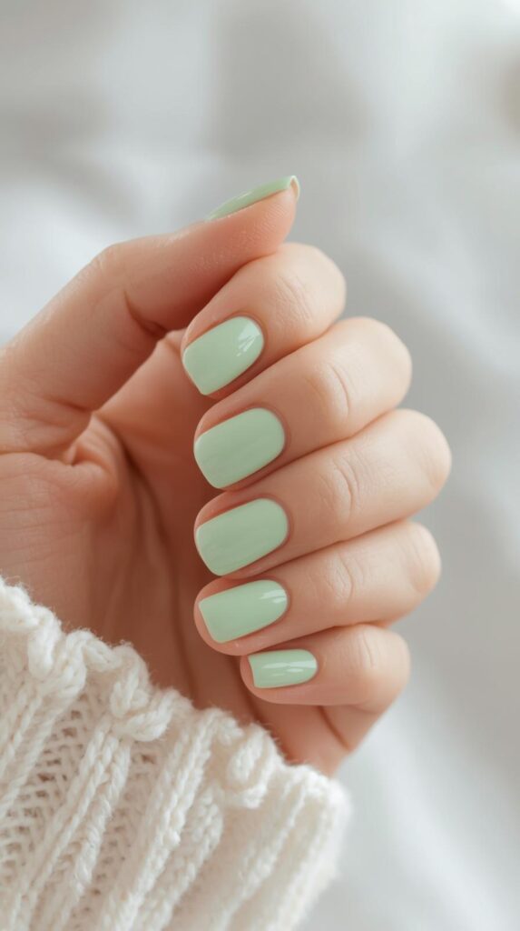 8. Short Pastel Green Nails