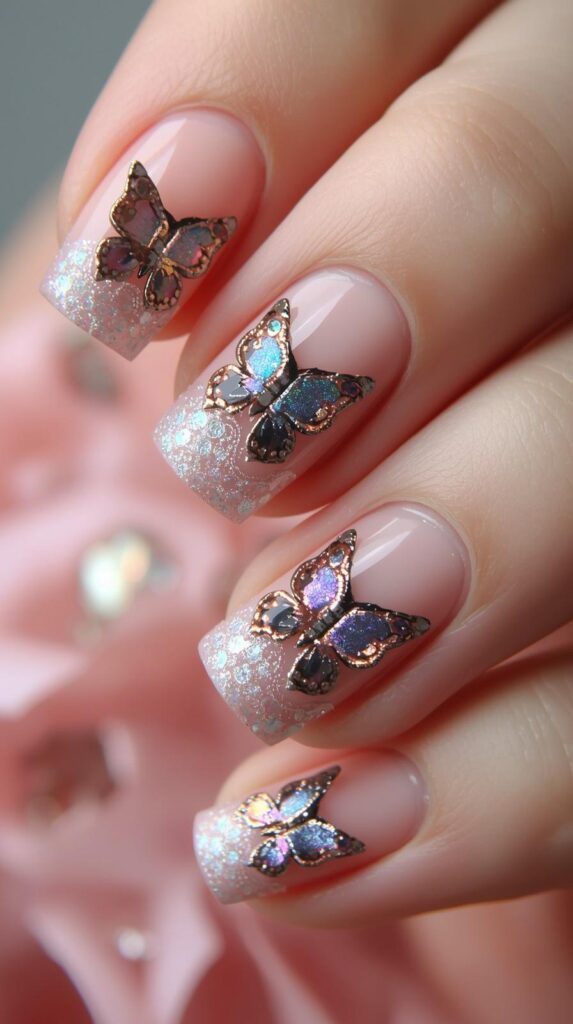9. Butterfly Accent Nails