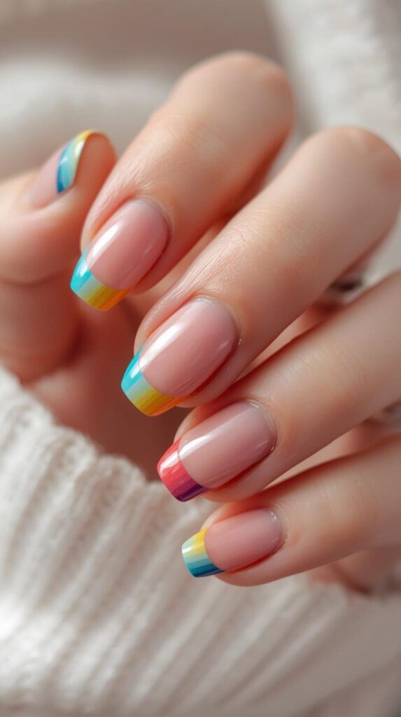 9. Colorful French Tip Nails