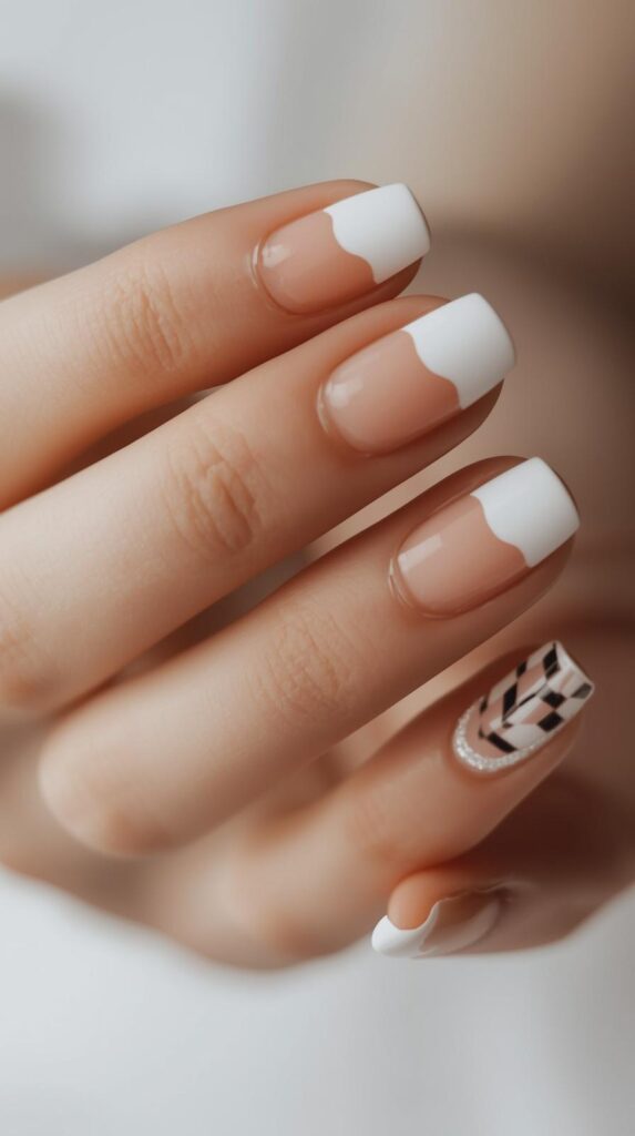 9. French Tip Checkered Nails