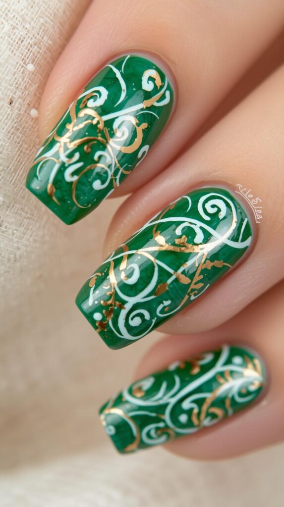 9. Green Gel Nails Swirls
