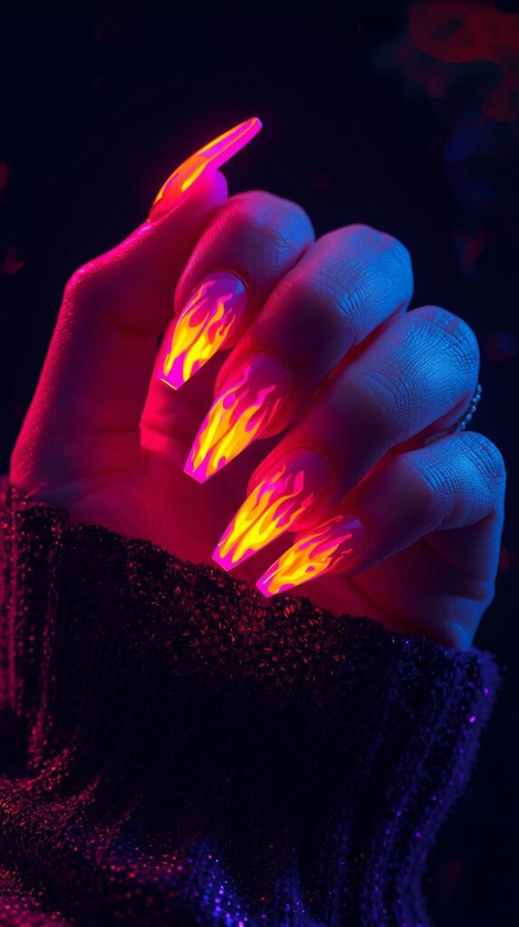 9. Neon Flame Nails