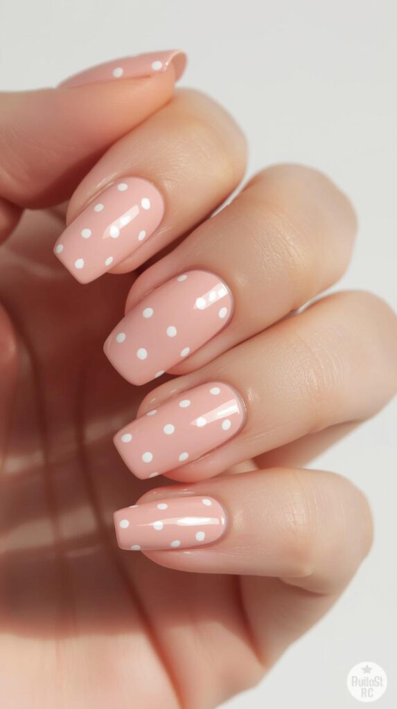 1. Baby Pink Polka Dot Nails