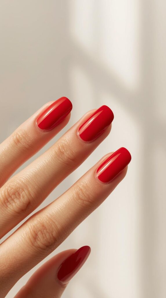 1. Classic Glossy Red Nails