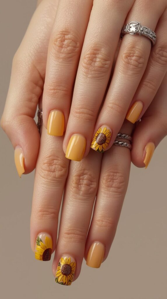 1. Classic Sunflower Nails
