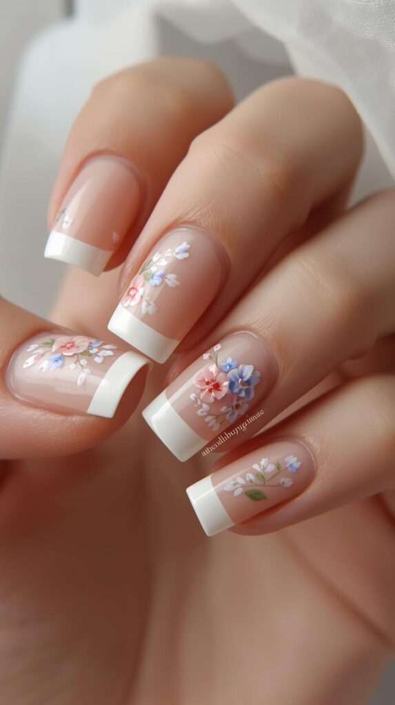 10. Floral French Tip Designs