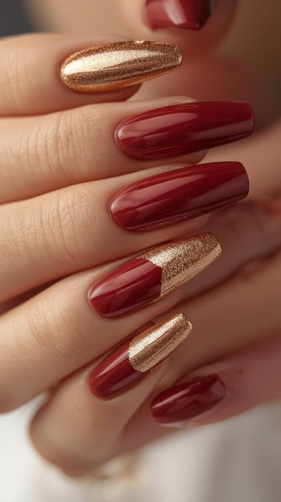 10. Red and Gold Nails