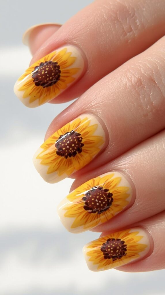 10. Short Sunflower Nails