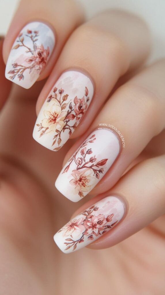 11. Floral Watercolor Nails