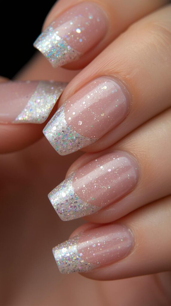 11. Glitter French Tip Nails