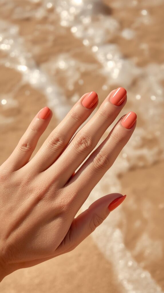 12. Peachy Coral Summer Nails