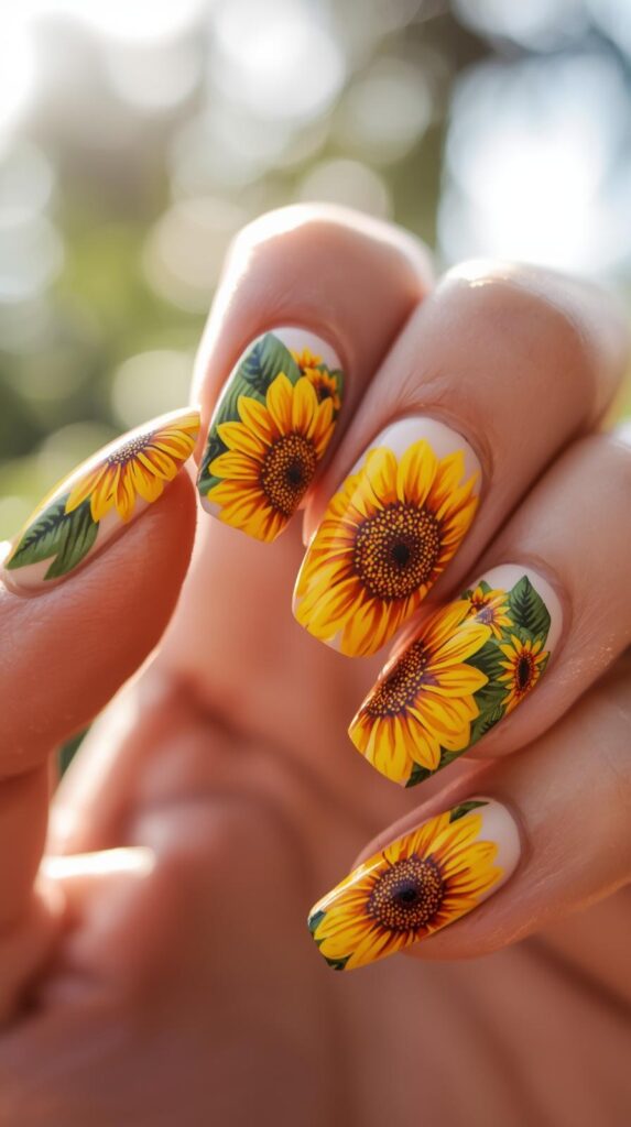 12. Tropical Sunflower Nails