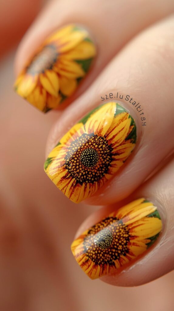 12. Tropical Sunflower Nails