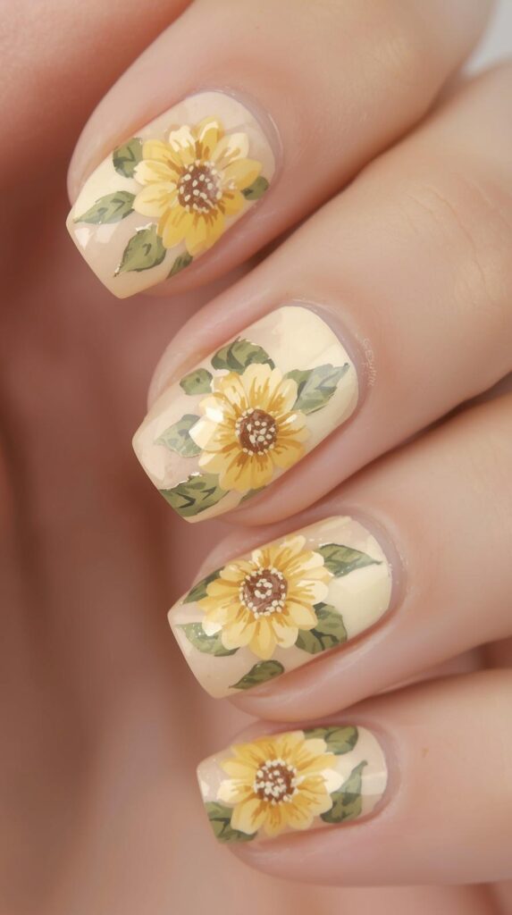 13. Pastel Sunflower Nails