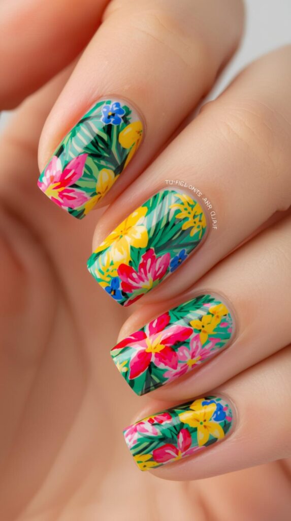 13. Tropical Color Mix Nail