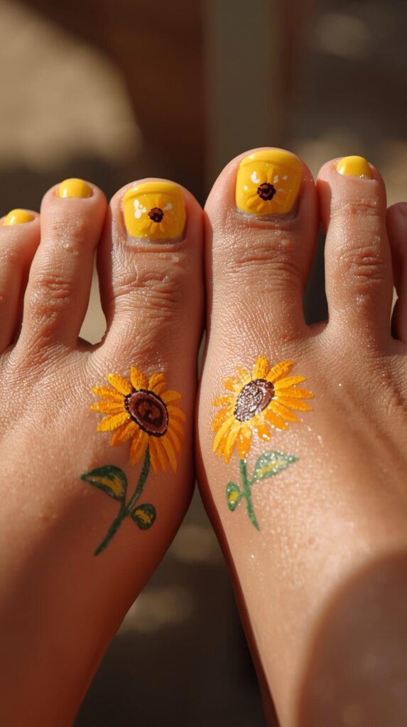 14. Sunflower Toe Nail Designs