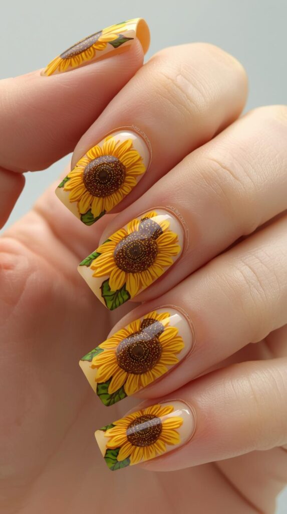 15. 3D Sunflower Nail Art