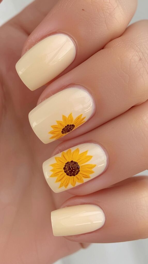 2. Nude Base Sunflower Nails