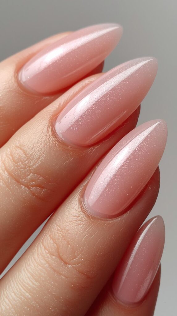 2. Glossy Nude Almond Nails