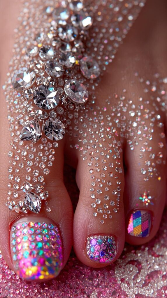 2. Overloaded Rhinestone Pedicures