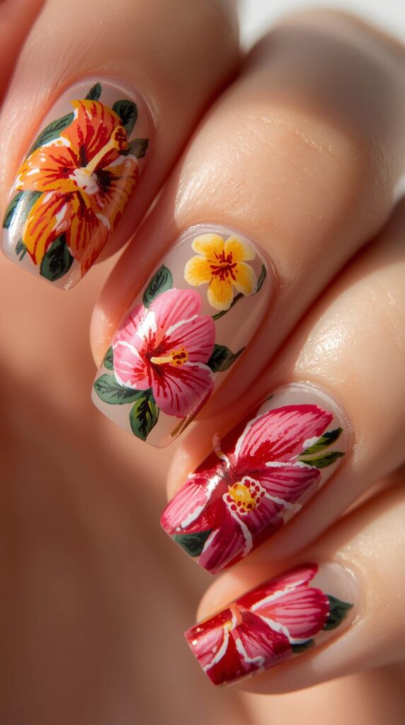 2. Tropical Floral Nails