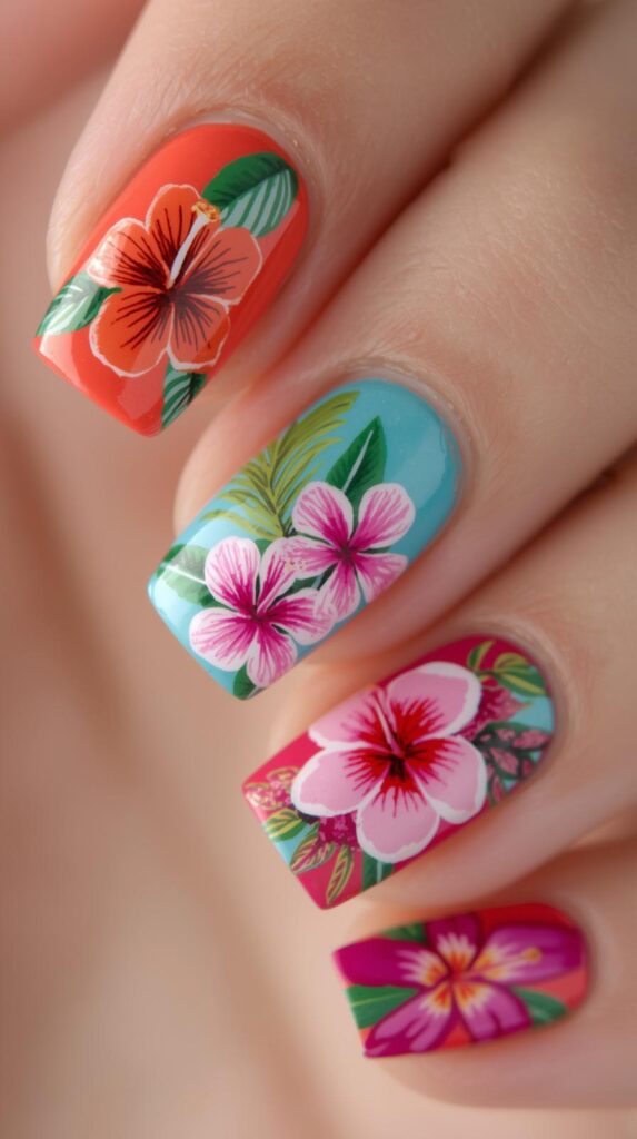 2. Tropical Floral Nails