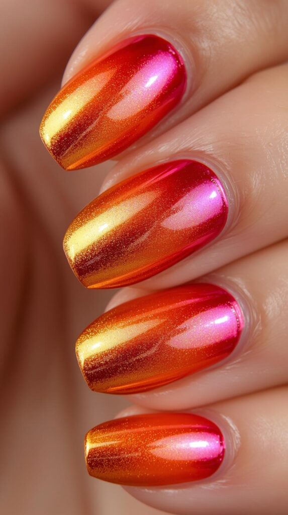 3. Chrome Sunset Nails