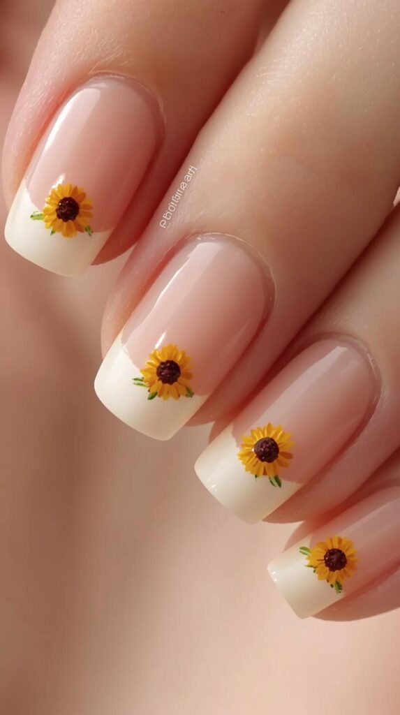 3. French Tip Sunflower Nails
