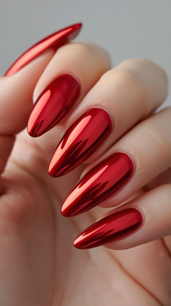 3. Red Chrome Nails
