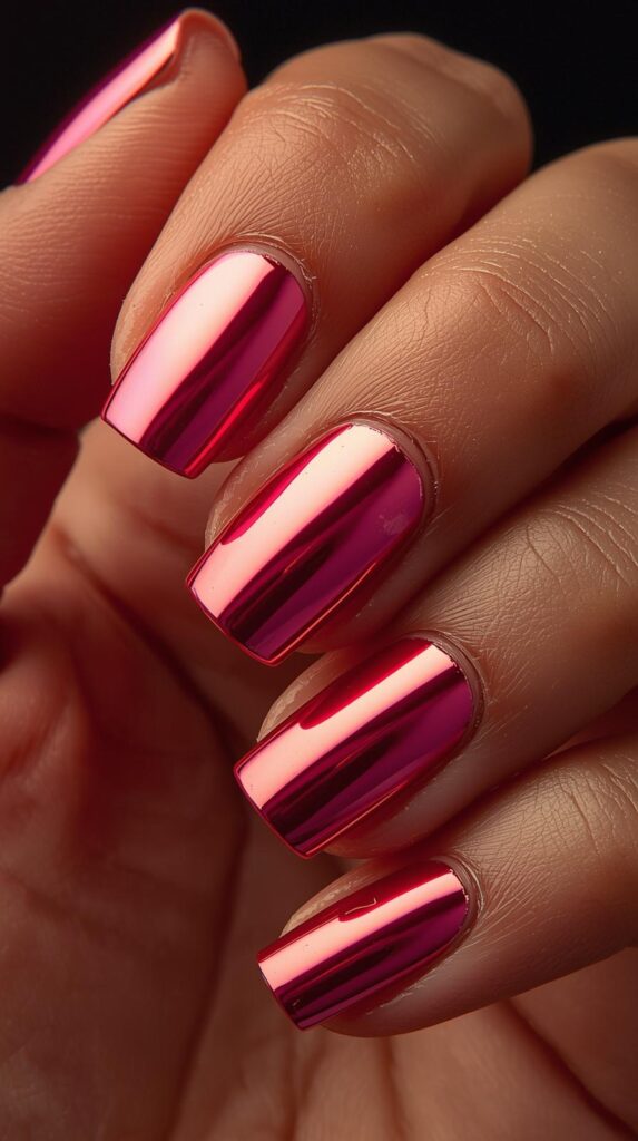 4. Chrome Pink Nails
