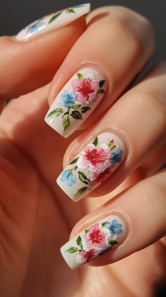 4. Floral Acrylic Nail Designs