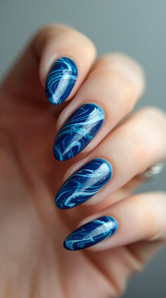 5. Blue Swirl Nails